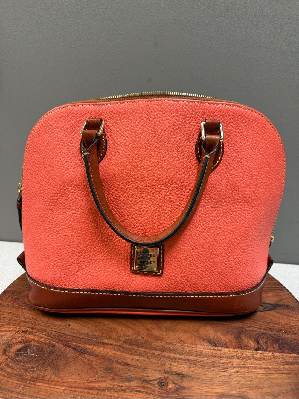 DOONEY‎ & BOURKE Pebble Grain Zip Zip Satchel Coral Salmon Leather Purse